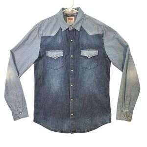 Levis Mens Modern Fit Western Denim Pearl Snap Shirt Faded Blue Size M Cowboy